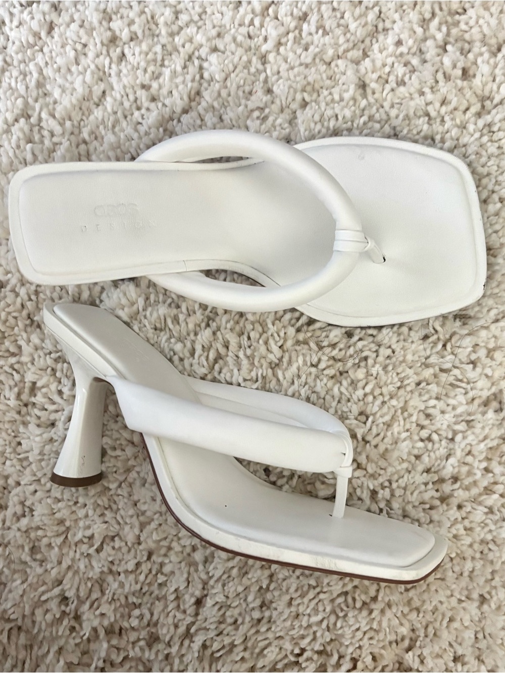 White Padded Thong Heel Sandals - Designer Style